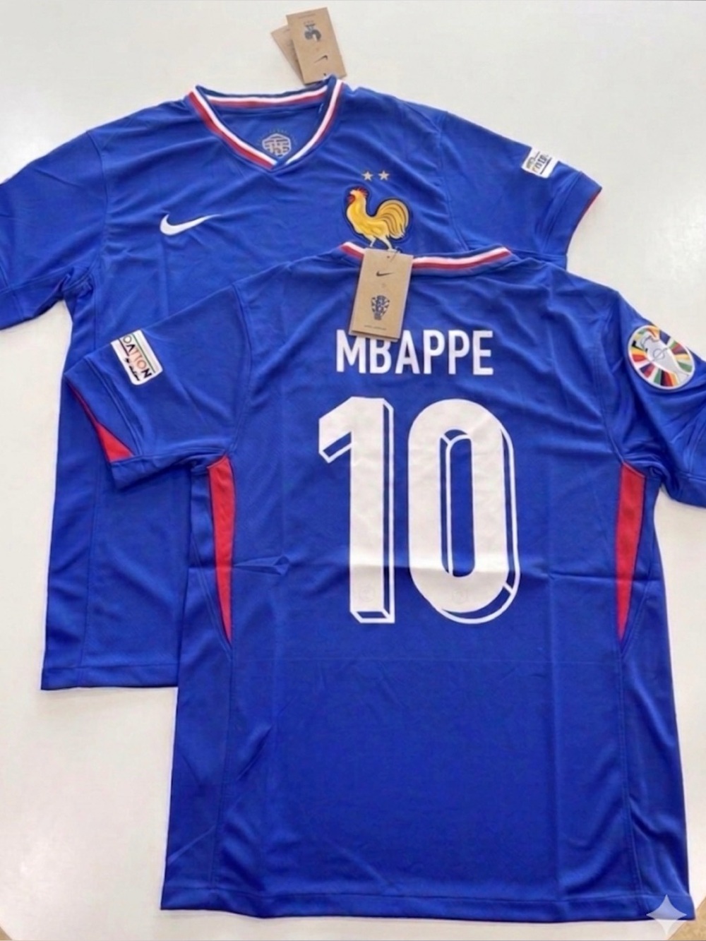 Mbappe #10 France Home Blue Soccer Jersey Euro 2024 Size Large